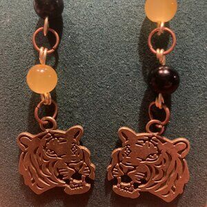 Handmade CC Tiger Inspired Dangle Earrings Bronze